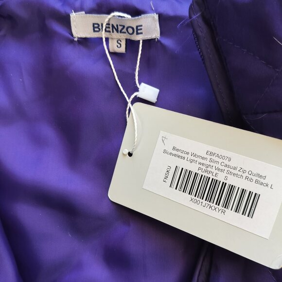 Bienzoe Vest Womens Size Small Slim Purple Zip Quilted Light Weight Stretch NWT - Picture 3 of 9